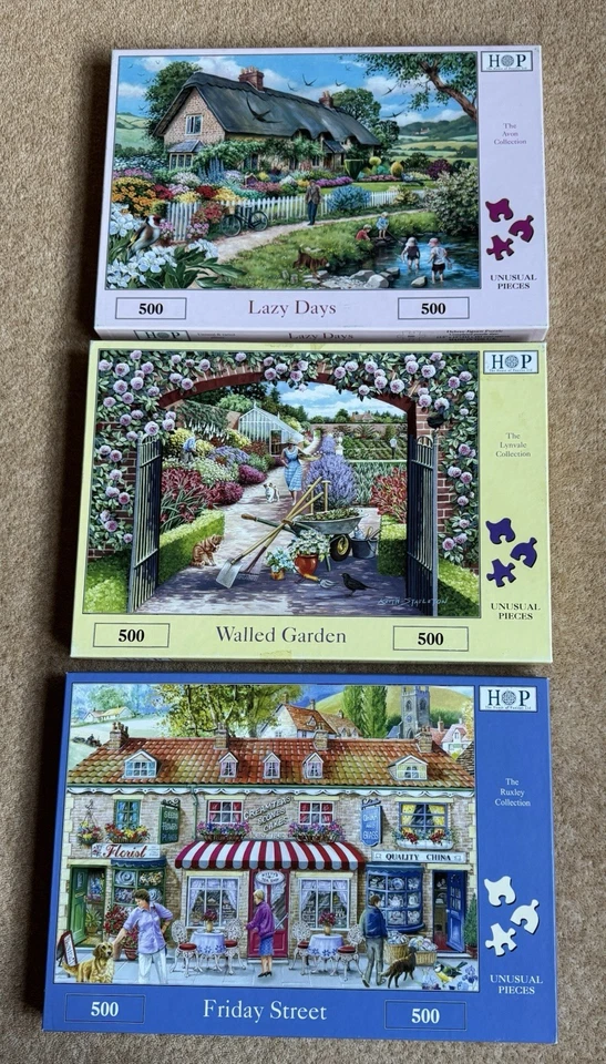 3 x HOP 500 Piece Jigsaw Puzzles Lazy Days Walled Garden & Friday Street - Image 1 of 4