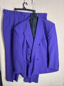 Gino Cappeli 52R 6 Button Purple Double Breasted 2 Piece suit 47x31 Peak lapel - Imagen 1 de 19