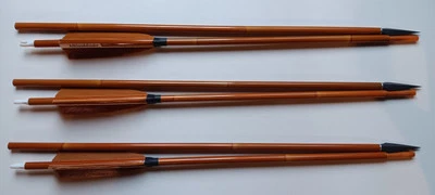 3 Two Way Takedown Carbon Arrows 4"Turkey Fletching 30.5" 500 Spine Wood Finish  - Image 1 of 4