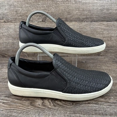 Ecco Soft 7 Woven 2.0 Shoes Women's 10 Black Leather Slip On Loafers Casual - Image 1 of 4