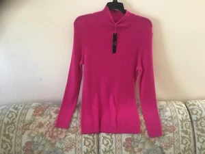 Alex Marie 100% Cashmere Sweater Ribbed Fuchsia Turtleneck Women’s Large - Picture 1 of 5