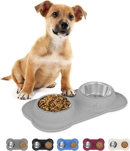 FurDreams Twin Hunde- & Katzennäpfe - Futtermatte in Knochenform aus Edelstahl - Bild 1 von 29