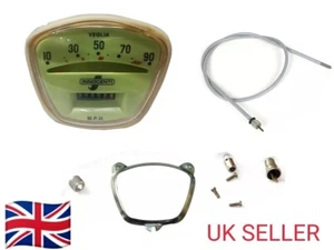 Lambretta Serie 3 Li SX TV 90 mph grünes Gesichts-Tacho + Kabel + Halteclip - Bild 1 von 4