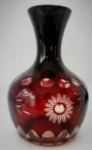 Cranberry Cut to Clear Glass Vintage Bohemian Glass - Picture 1 of 5