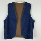 Vintage Unisex Reversible Denim Corduroy Open Front Vest Dark Wash Blue Jean L