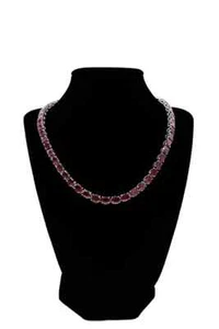 25.5Ct Oval Cut Lab Created Red Garnet Women's Tennis Necklace 18" In 925 Silver - Picture 1 of 8