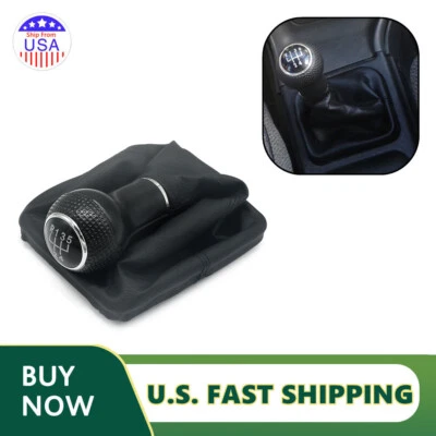 5 Speed Gear Shift Knob + Boot Black Manual For VW Volkswagen Jetta 2002-2012 - Image 1 of 4