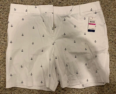 Pantalones Cortos Bermudas IZOD Bar Harbor Blanco Estampado Ancla Para Mujer Talla 16 Nuevos con Etiquetas Foto 1 de 3