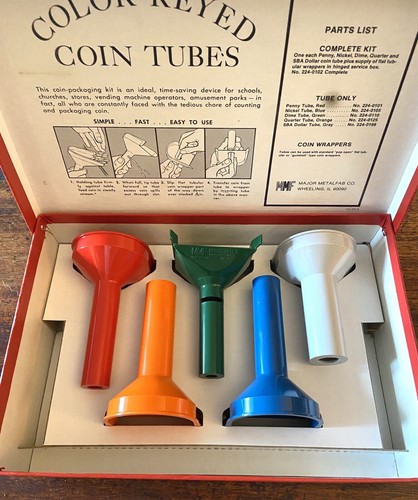 Coin Counting Tubes Mmf Industries 5 Color Coded Tubes & Wrappers Original Box