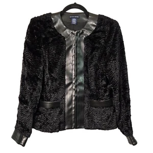 Boston Proper Women's sz 4 Black Faux Fur & Leather Trim Crop Jacket Coat - Picture 1 of 12