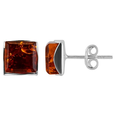 Aretes cuadrados medianos de plata esterlina 925 maciza pura miel ámbar báltico Foto 1 de 4