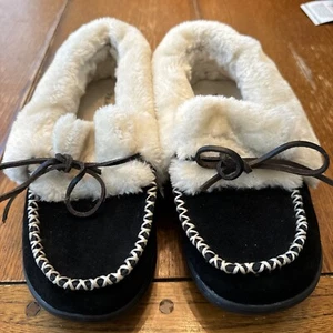 Tempur-Pedic Laurin Moccasin Womens SZ 6 Black Casual Slippers TP6062-001 EUC - Picture 1 of 9