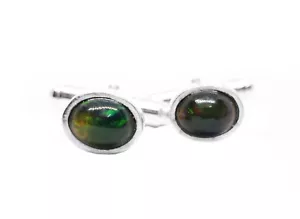 Black Opal Cufflinks Sterling Silver cufflinks silver black opal Cuff links - Picture 1 of 5