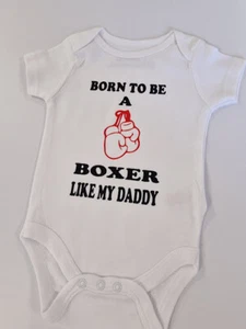 Boxing Baby Grow-Born To Be A Boxer Like Daddy-BD01 - Picture 1 of 7