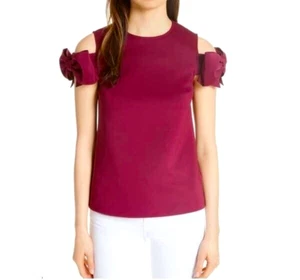 Ted Baker London Mendoll Bow Sleeve Cold Shoulder Top Maroon Size 2 NwoT - Picture 1 of 7