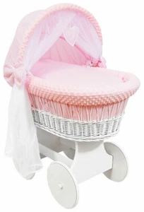 CUNA BLANCA RUEDAS DE MIMBRE/CANASTA DE MOSES BEBÉ + ROPA DE CAMA COMPLETA Rosa/Huella - Imagen 1 de 1
