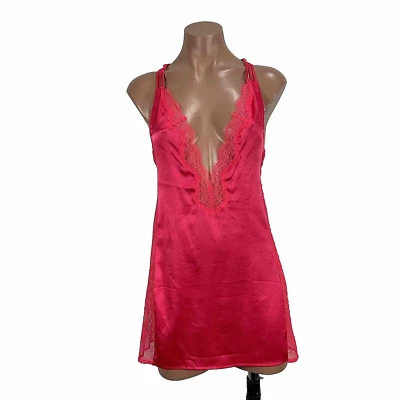 Victoria’s Secret Floral Lace Chemise Nightie Semi Sheer Lingerie Neon Coral M - Изображение 1 из 4