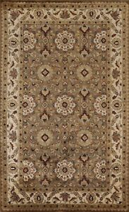 Brown/ Ivory Floral Agra Oriental Area Rug Wool Hand-Tufted 5'x8' Carpet