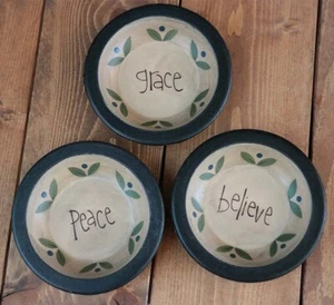 Primitive Decorative Wood Bowls Set of 3 Grace Peace Believe 6 inch - Picture 1 of 1