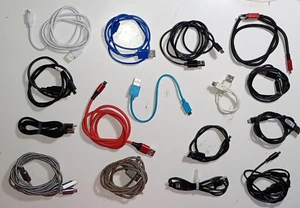 (16pc) USED USB to Micro B Charger Cable Power Cords Android Phones & More - Picture 1 of 10