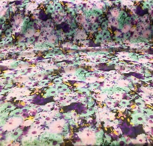PowerNet Stretch Mesh Nylon Spandex Sheer Printed Purple Mint Yellow Floral Z505 - Picture 1 of 1