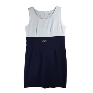 Abito tubino smanicato Studio One donna bianco blu navy colorblock taglia 18 - Foto 1 di 10