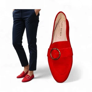 Kurt Geiger Halbschuhe 7 rot Kenner Wildleder Flats Slipper Schnalle Karriere Urlaub neu ohne Etikett - Bild 1 von 10