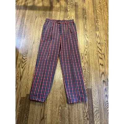 Vtg St Michael Marks & Spencer Pants Cotton Tartan Red 34x31 UK Made Cuffed - Image 1 of 4