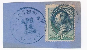 BRIEFMARKE US SCOTT 184 "Washington" 3 CENT 1870 USED BULLSEYE CANCEL ON PAPER - A - Bild 1 von 1