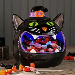 Member's Mark Pre-Lit Ceramic Cat Halloween Candy Bowl FREE SHIPPING - Picture 1 of 7