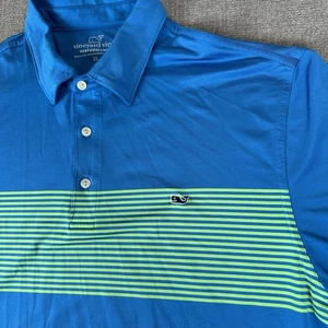 Polo uomo Vineyard Vines Performance taglia XL blu verde righe elasticizzata SS - Foto 1 di 9