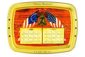 1776-1976 America's Bicentennial Calendar Tin Liberty Bell Lithographed Tray - Picture 1 of 8