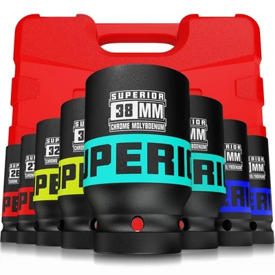 8 Piece 3/4" Drive Impact Socket Set, 26 mm to 38mm Deep Socket, Metric Jumbo... - Image 1 of 4