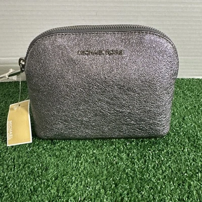 Michael Kors Fulton Viaje Plateado/Estaño Guijarro Cuero Cosmético, Estuche de Maquillaje Foto 1 de 4