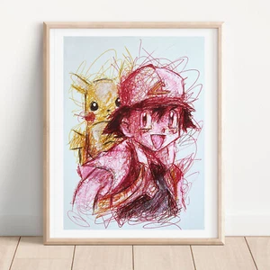 Estampado bolígrafo Ash Ketchum, póster de arte de Pokémon - Imagen 1 de 3