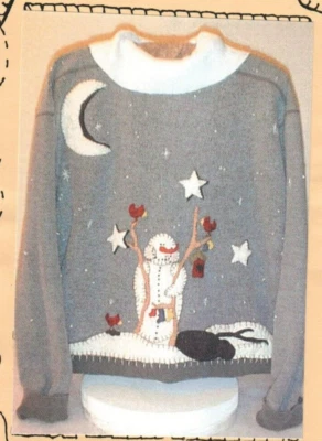 Winter Nights Snowman Applique Sewing Pattern Primitive Folk Art Country - Image 1 of 2