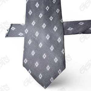 Corbata corta Lauren Ralph Lauren para hombre L 49" W 4" gris diamante geométrico jacquard - Imagen 1 de 14