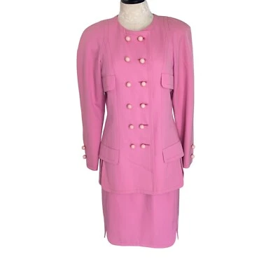 Balenciaga Le Dix Falda Traje Mujer Vintage Talla 40 Rosa Pura Lana Francia Retro Foto 1 de 4