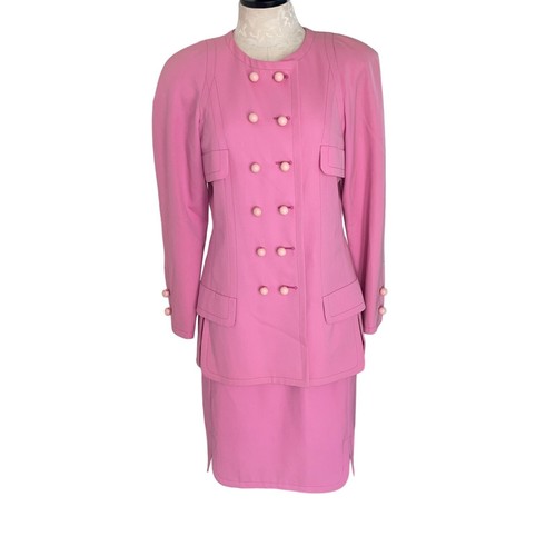 Balenciaga Le Dix Gonna Tuta Donna Vintage Taglia 40 Rosa Pura Lana Francia Retrò