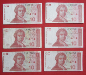 Oryg. Banknoty (6 szt.) 10 Dinara Croatia Chorwacja Republika Hrvatska 1991