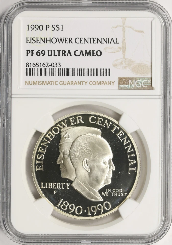 1990-P $1 Eisenhower Centennial Silver Dollar Commemorative NGC PF69 Ultra Cameo - Image 1 of 2