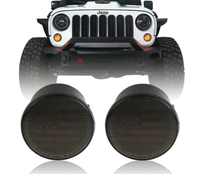 2 peças luzes de seta dianteiras lâmpadas âmbar lente de fumaça para Jeep Wrangler JK 07-18 - Imagem 1 de 4