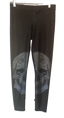 Terez Leggings Skull Crystal Hi Shine Slim Band Size M USA Goth Punk Emo - Image 1 of 4