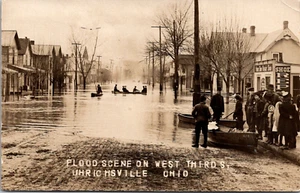 UHRICHSVILLE, OHIO - FLOOD SCENE WEST 3RD ST - OLD REAL PHOTO POSTCARD - Picture 1 of 2