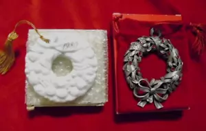 Vintage (1980/2005) Avon Christmas Wreath Ornaments-Porcelain/Pewter NIB - Picture 1 of 12