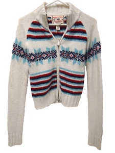 Cardigan pull femme vintage Y2K Hollister Nordic Knits M fermeture éclair Fair Isle laine - Photo 1/4