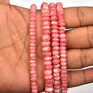 Natural Rhodochrosite Gemstone Beads 8 Inch Strand 6 MM Smooth Rondelle Shape - Picture 1 of 5