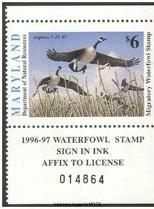 D2K Maryland Duck Stamp 1996 $6.00 mint w/tab - Picture 1 of 1