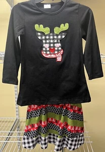 Unbranded Christmas Reindeer Shirt & Skirt Girls Outfit Set Choose Size New - Picture 1 of 12