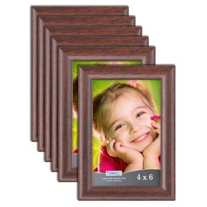 4X6 Picture Frames - Teak Wood Finish, 6 Pack - Contemporary Photo Frames 4 X 6 - Picture 1 of 6